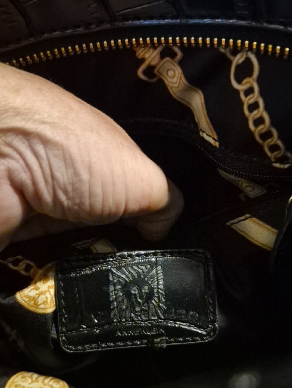 Anne Klein Black Croc-Embossed Tote with Gold Logo Accent - Picture 2 of 6